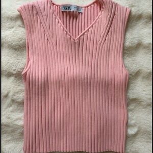 Zara Pink Ribbed Sleeveless Top